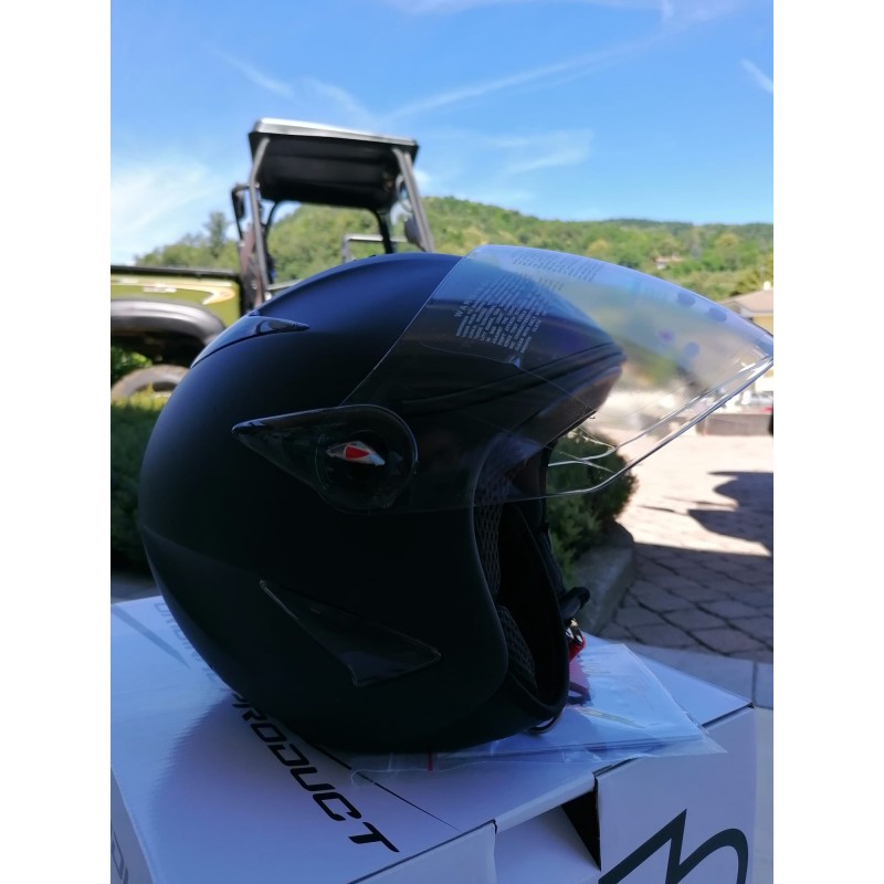 Airoh Casco jet moto scooter Airoh Helios nero opaco visiera lunga visierino sole 